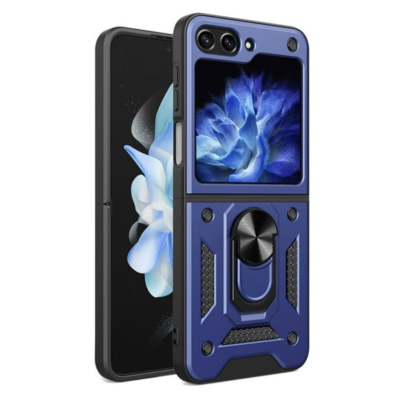 Case for Samsung Galaxy Z Flip 7 with Kickstand, 360° Rotate Ring Hybrid Rugged Bumper Shockproof Case Cover for Samsung Galaxy Z Flip 7 5G, Blue