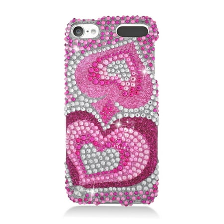 Diamond Chrome Case For Ipod 5 Insten Hearts Rhinestone Full Diamond Hard Snap-in Case Cover For Apple iPod Touch 5th Gen, Hot Pink ()