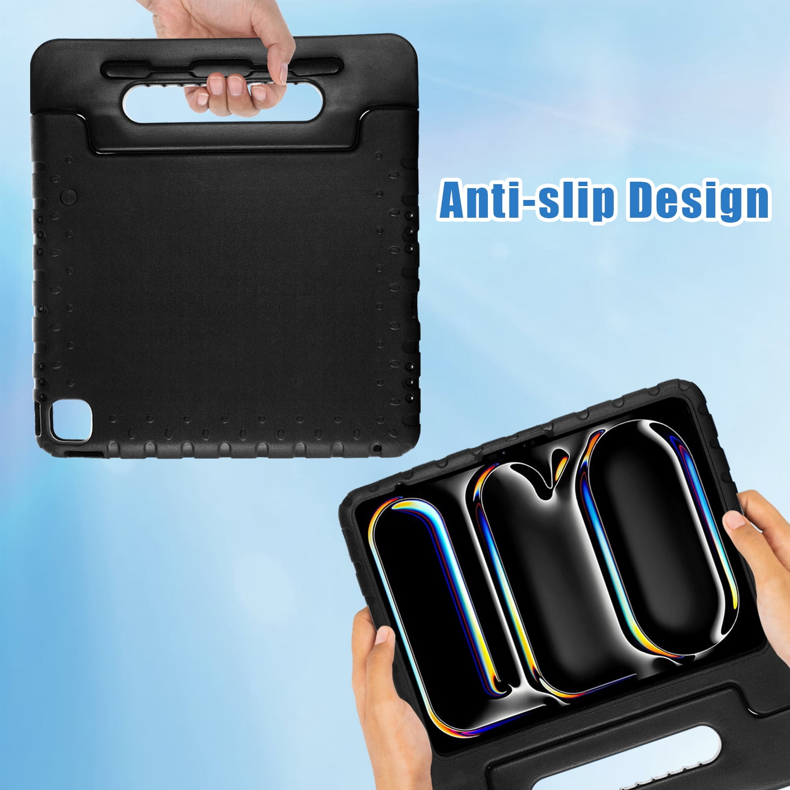 Allytechgroup Kids Case for Apple iPad Air 11 Inch M4 M3 M2 2026/2025/2024/ iPad Pro 11" 2024, Silicone EVA Lightweight Handle Design Stand Pencil Holder Case for Kids Girls Boys, Black