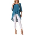 thumbnail image 2 of INSPIRE CHIC Women's Round Neck 3/4 Ruffle Split Sleeve High Low Asymmetrical Chiffon Tunic Blouse Peacock Blue M, 2 of 6