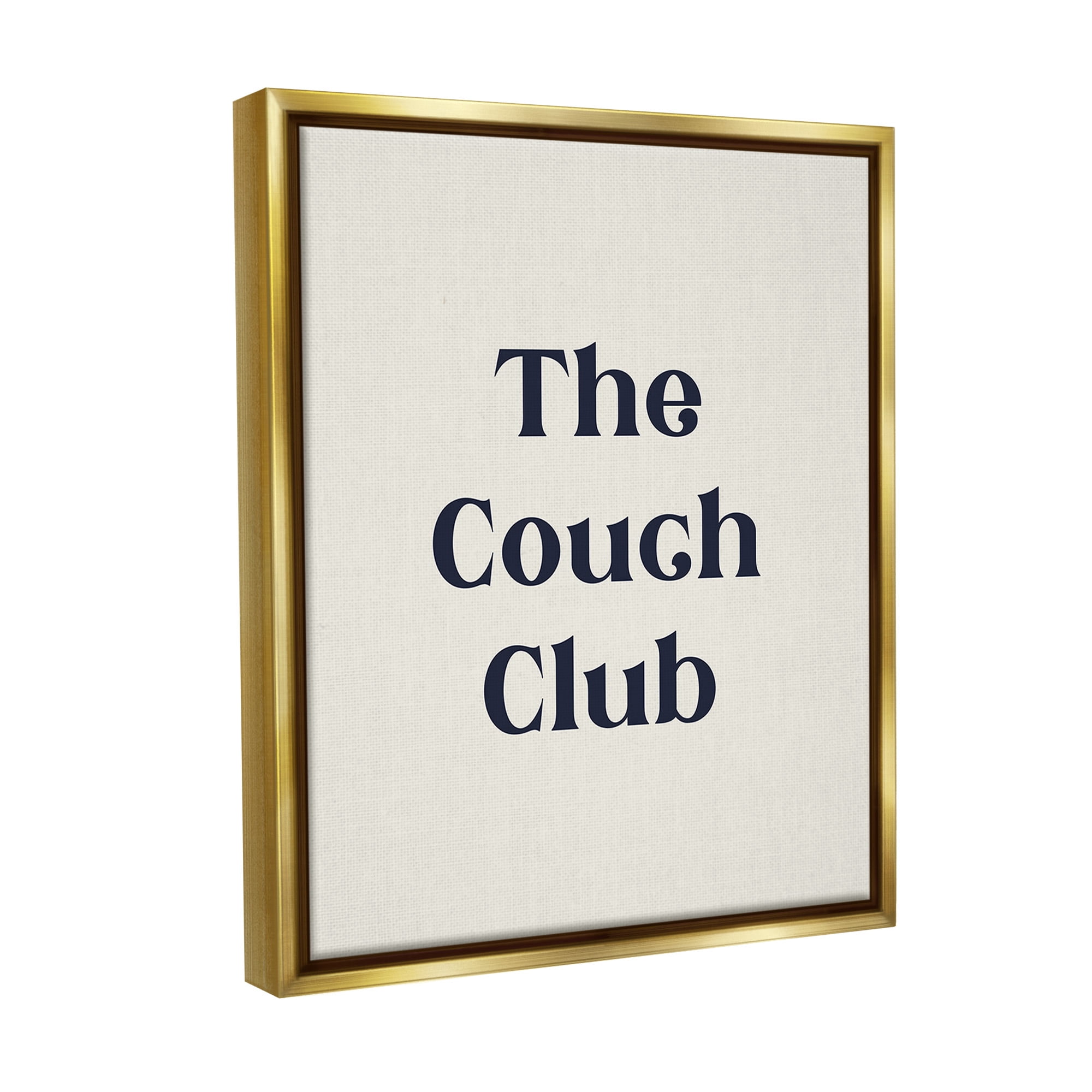 Stupell Industries Minimal Couch Club Typography Painting Gold Floater Framed Canvas Art Print Wall Art, 17 x 21