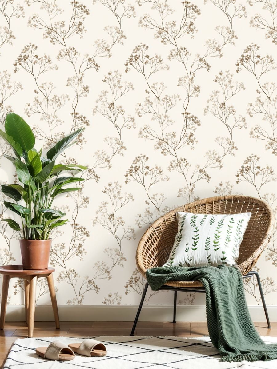 Peel and Stick Wallpaper Botanical Floral Delicate Line Art Earthy Tones Wall Mural 23.6in x 9.8ft Self Adhesive Removable Wall Paper Renter Friendly Wallpaper for Nursery Bedroom Cabinets