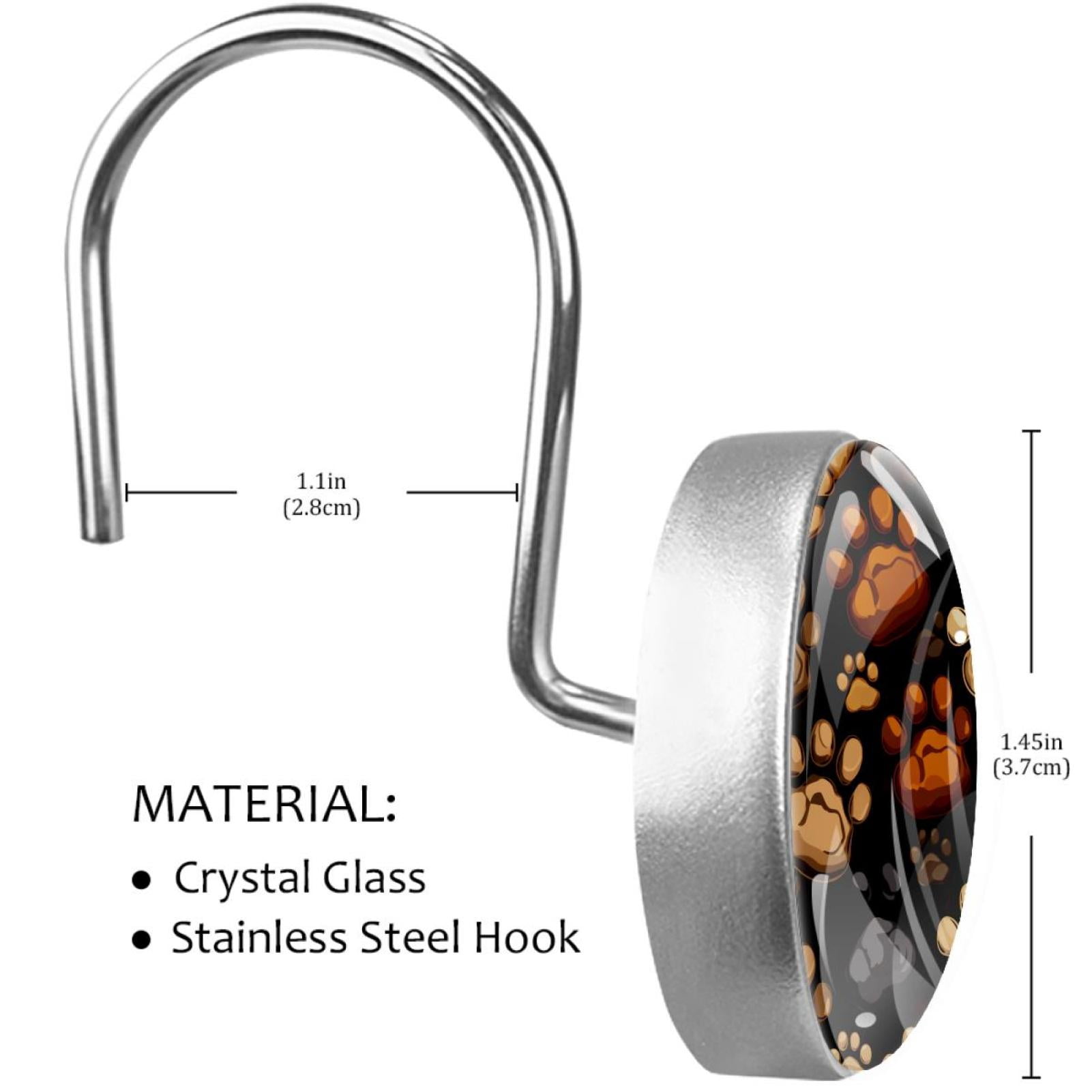Colorful Paw Footprints Shower Curtain Hooks Round Crystal Glass, Set of 12 Shower Curtain Rings - Shower Hooks for Curtain Shower Rings