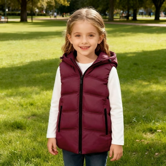 Puffer Vest Hooded Red Vest Kids Zip up Sleeveless Lightweight Jacket Boys Vest 7-8 Years