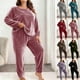 thumbnail image 1 of RKSTN Women's Plus Size Pajama Sets Crewneck Fleece Long Sleeve Shirt Top and Pajama Pants 2 Piece Set Womens Casual Solid Round Neck Thermal Shirts and Loose Soft Loungewear Pjs Pant Two Piece Set, 1 of 6
