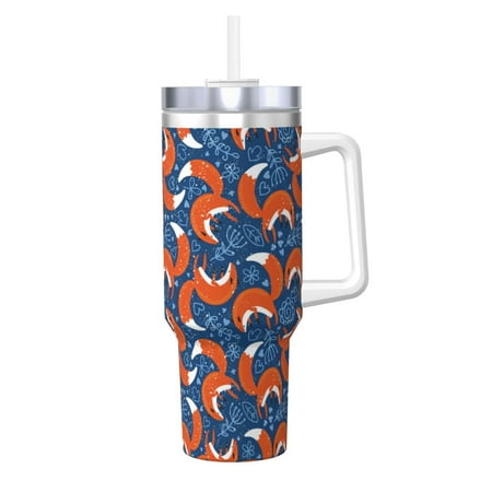 

Daiia Abstract Vintage Fox and Plants Printed 40 oz Tumbler with Handle Ice Bully Insulated Tumbler 2 in 1 Lid Insulated Water Bottle Stainless Steel Travel Coffee Mug