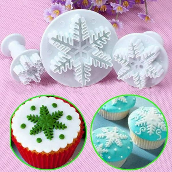 Sueyeuwdi Cake Decorating Kit Cookie Decorating Supplies 3Pcs Plunger Cookies Mould Tools Decorating Fondant Snowflake Cake Cutters Kitchendining Bar White Home