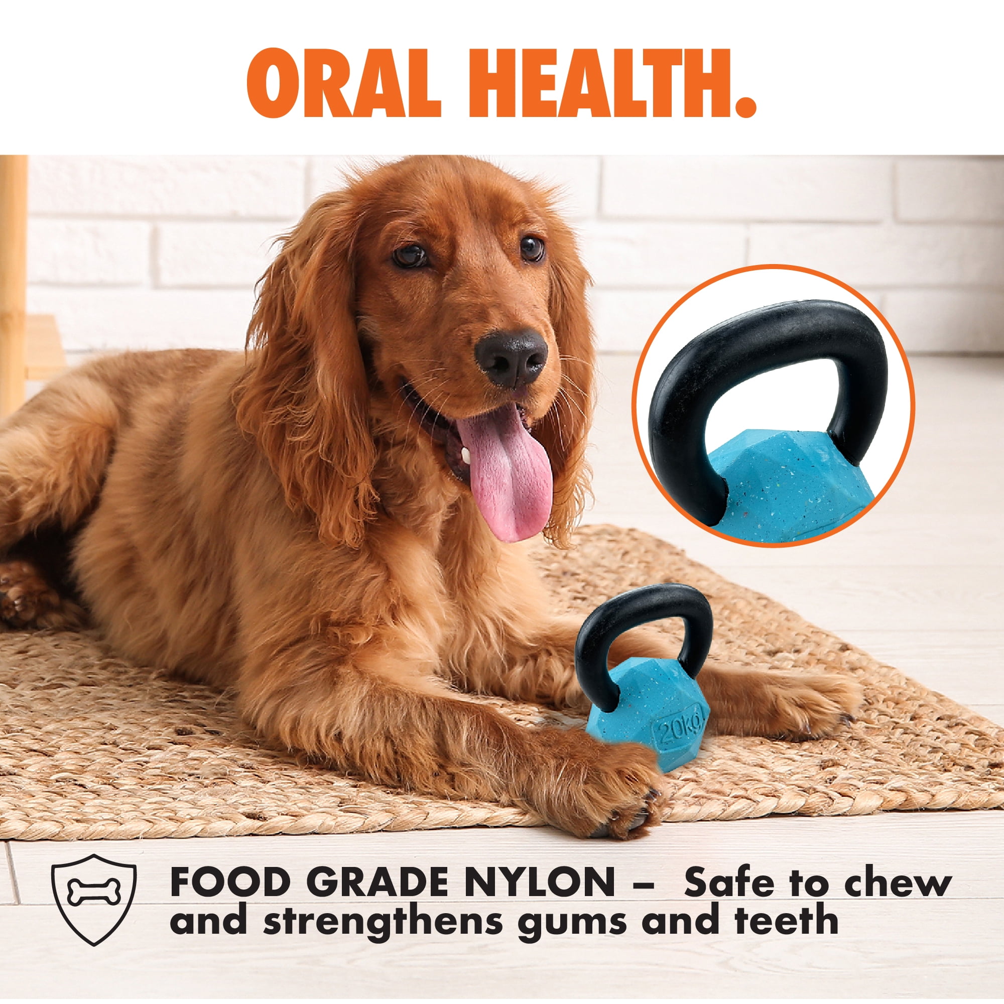 Max Fusion Nike Grind Kettle Bell Dog Toy, Interactive Treat Dispensing Toys, Fun Indoor Play, Non-Toxic Natural Rubber Durable for Chewer, Orange Kettle Bell