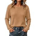 thumbnail image 2 of Women’s Waffle Knit Long Sleeve Shirts, Crew Neck Pullover Sweater Tops, Casual Loose Fit Lightweight Knit Tops for Fall Winter Spring, 2 of 5