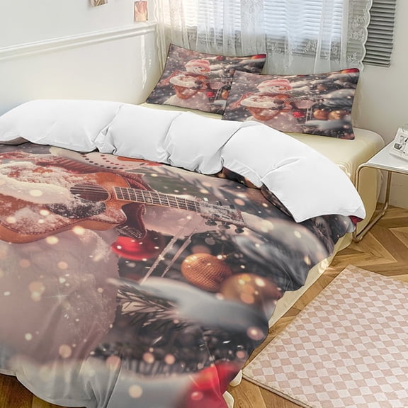 Christmas Snowman Snow House 3 Pieces Duvet Cover with Zipper Closure,Premium Polyester Lightweight Bedding Set