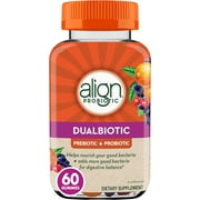 Align DualBiotic, Prebiotic + Probiotic for Women and Men, Help Nourish and Add Good Bacteria for Digestive Support, Natural Fruit Flavors, 60 Gummies