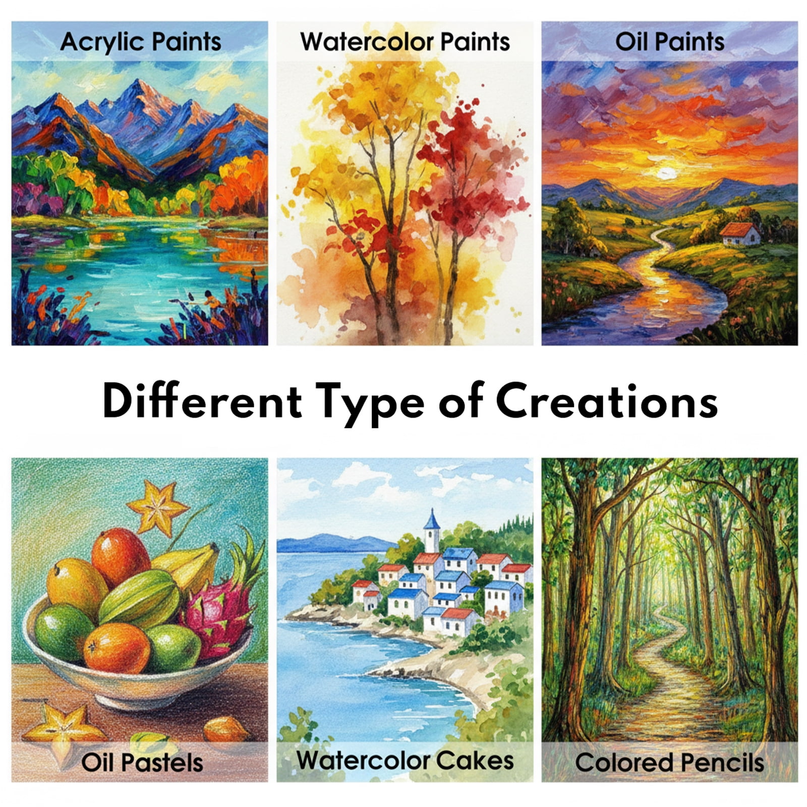 Professional Wooden Art Kit Double Door Design With Oil Pastels, Acrylic Paints & Colored Pencils, Complete Office Art Supplies