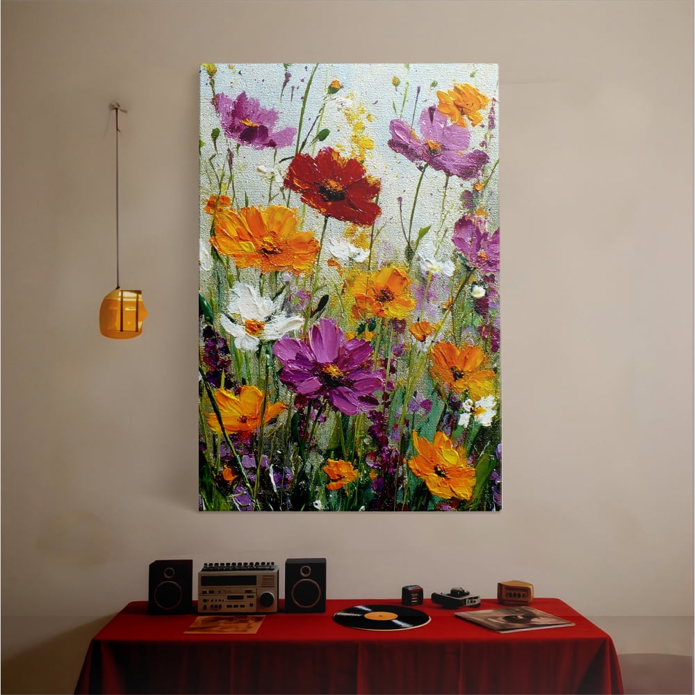 Topbout Art Vibrant Wildflower Field - Painted Canvas Art 8 in x 12 in Framed Painting Canvas Art Prints