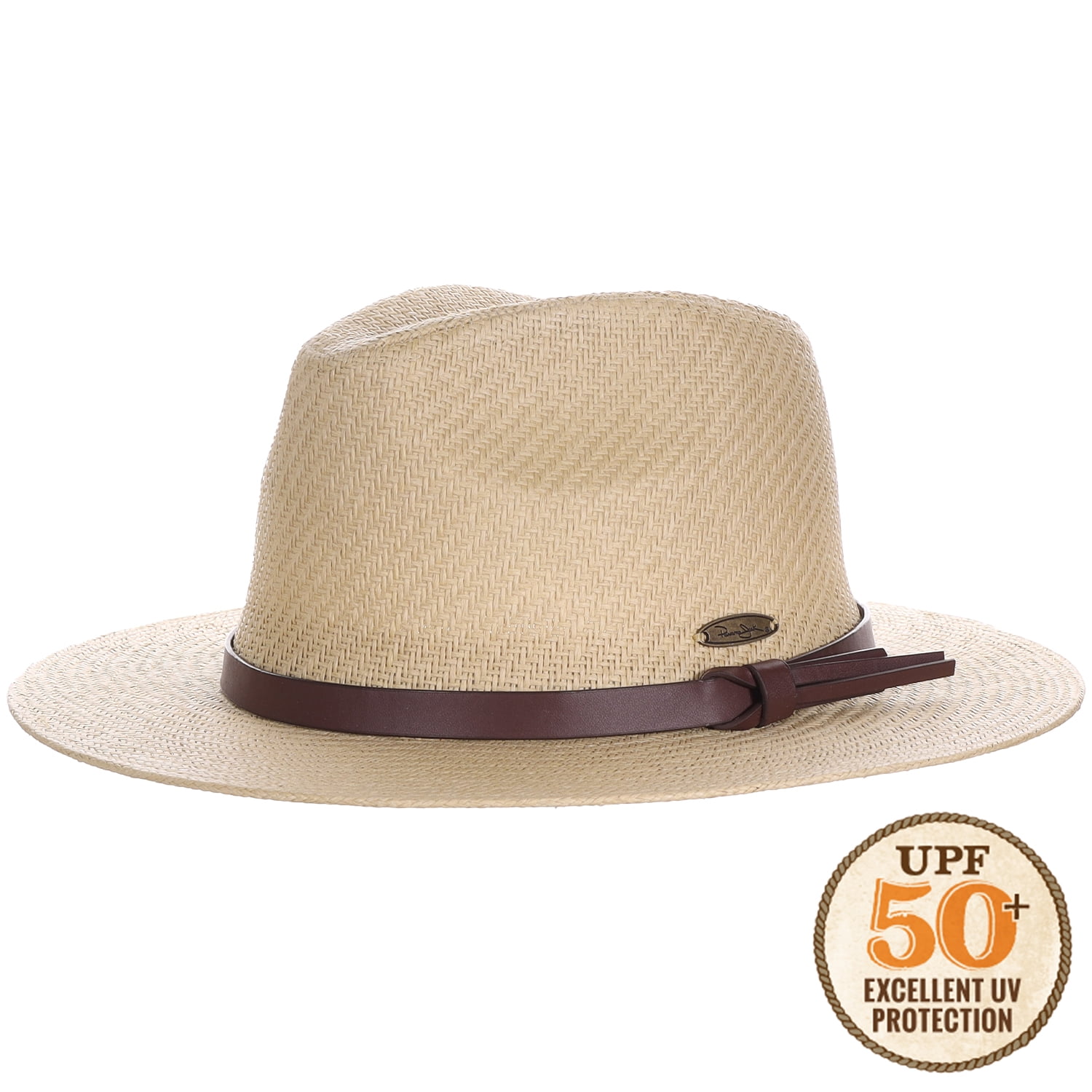 Panama Jack Straw Safari Hat - Vegan Leather Band Matte Toyo, UPF 50+ Sun Protection