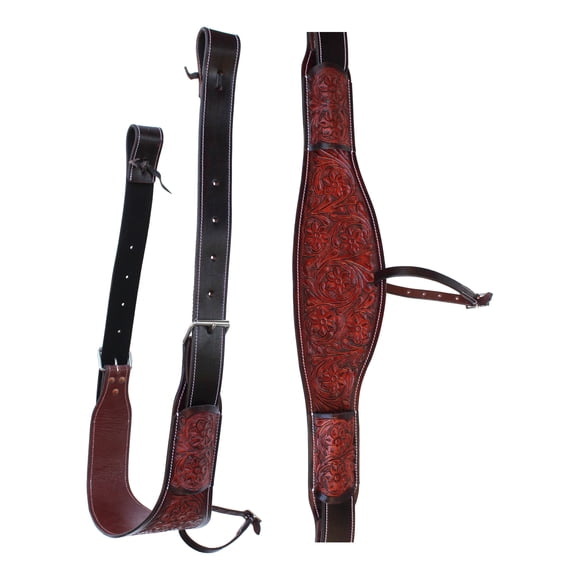 Horse Floral Tooled Mahogany Leather Rear Flank Saddle Cinch Billets 97101MG