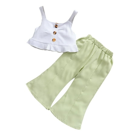 

Baby Girls Outfits 2 PCS Tops Bell Bottoms Pants Suspender Slim Halter Toddler Infant Vacation Outwear Cute Stylish Comfy Kids Clothes Sets