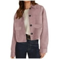 thumbnail image 2 of ClodeEU Women's Faux Suede Cropped Jacket,Lapel Button Up Jackets With Pockets Pink,Womens Plus M, 2 of 7