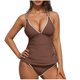 thumbnail image 2 of Traje de baño de bikini de verano para mujer, de color liso, con cojín en el pecho y sin soporte de acero, sin espalda, con tirantes, de nailon., 2 of 6