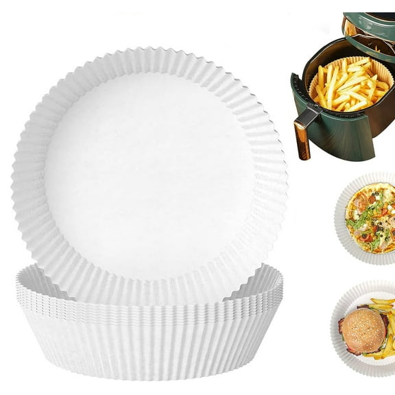 Pack of 50 Baking Paper for Hot Air Fryer, Round Baking Foil Airfryer Non-Stick Disposable Heat-Resistant Sheets, Durable Parchment Paper Safe in the Oven Frying Pan Microwave ( White )