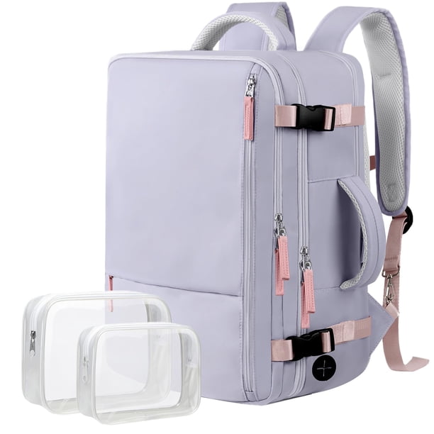 Mochila de viaje con asas para mujer, impermeable, 35 L, color morado