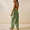 thumbnail image 7 of lulshou Jumpsuits for Women, Women's Casual Loose Pocket Strap Cotton and Linen Jumpsuit Fashion Playsuit Trousers Overalls Sling Jumpsuit Women's Jumpsuits, Rompers & Overalls, Green XXL, 7 of 7