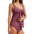 thumbnail image 3 of Yievot Two Piece Tankini Swimsuits for Women Tummy Control Bathing Suit Tie Front Ruched Flowy Swimwear with Bottoms, 3 of 5