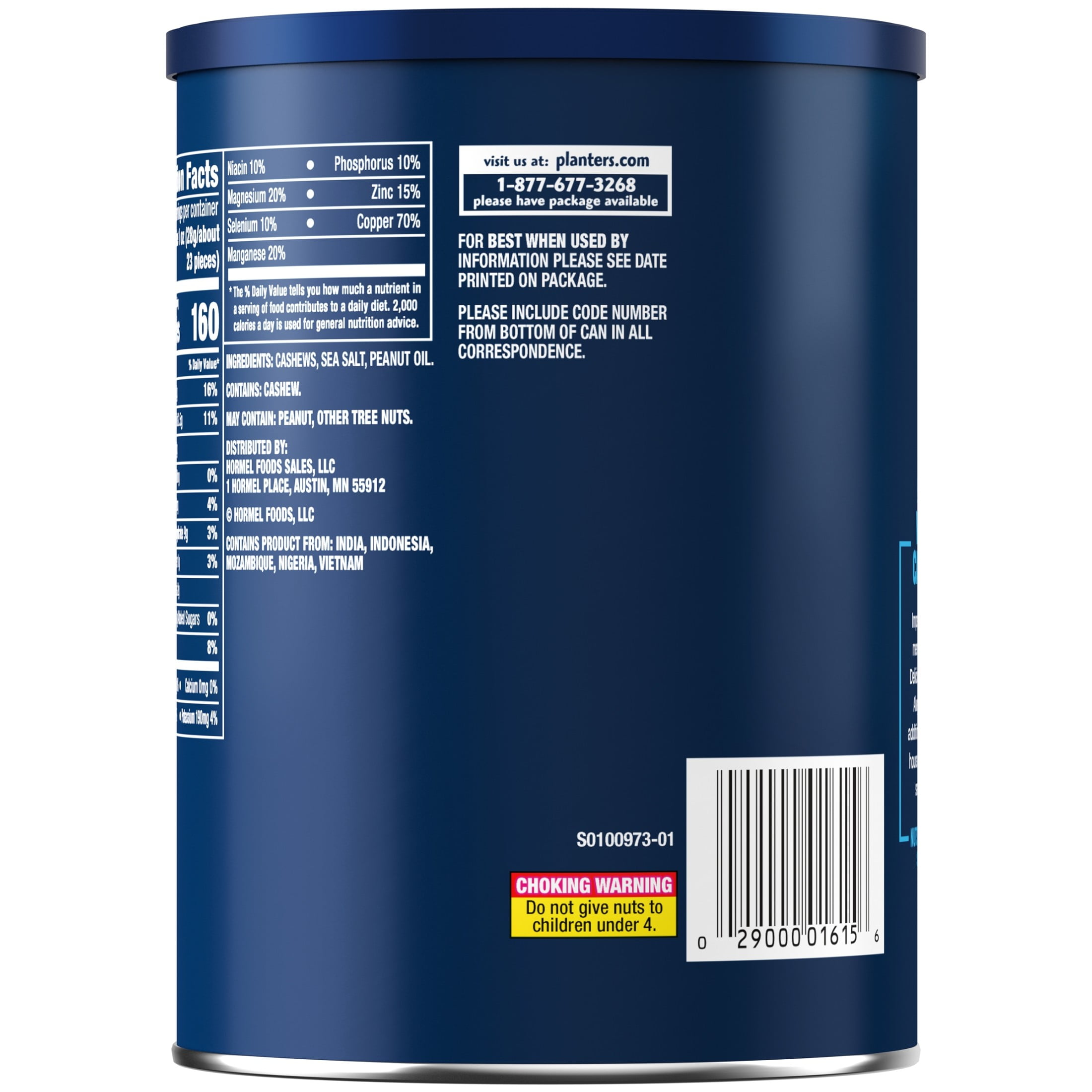 (6 pack) PLANTERS Deluxe Salted Whole Cashews, Party Snacks, Plant Based Protein, 18.25 oz Steel Can