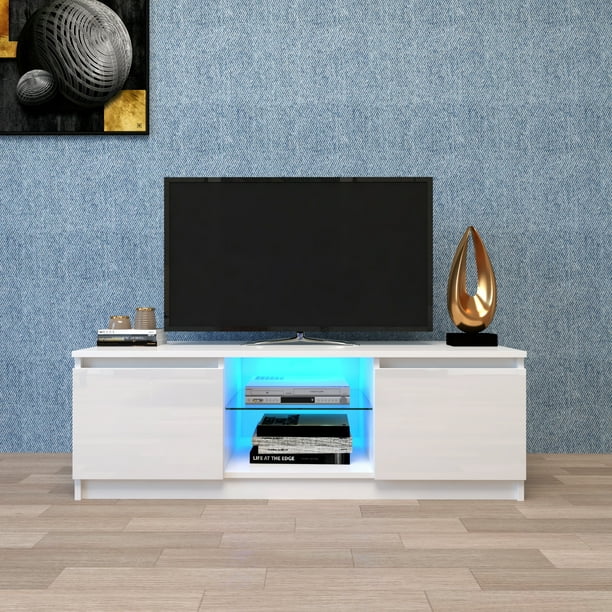 Corner TV Console Table, Modern White TV Stand with High ...