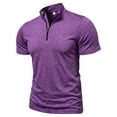 thumbnail image 6 of Moxiu Quarter Zip Mens Shirts Mock Neck Short Sleeve Athletic Dressy Business Work Shirt Summer Slim Outdoor Running Golf Tops Purple,S, 6 of 8
