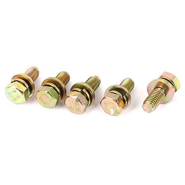 5pcs M8x20mm 8.8 Grade Yellow Zinc Plated Hex Head Bolt w Washer