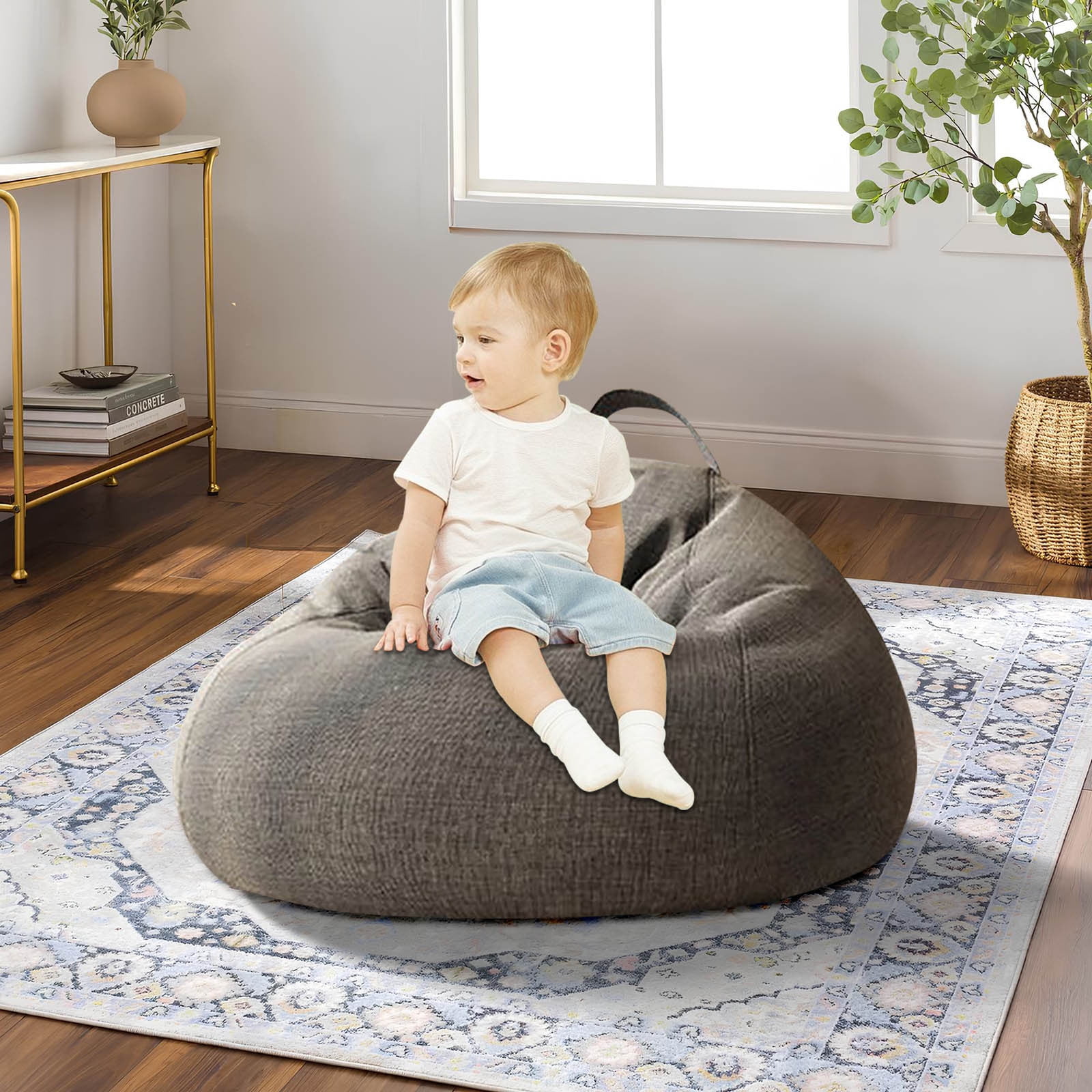 Bean Bag Chair 2.3Ft, Memory Foam Filled, Large Beanbag Chairs for Adults and Teens, Soft Sofa with Removable Flannel Cover, Round Couch for Living Room Bedroom College Dorm