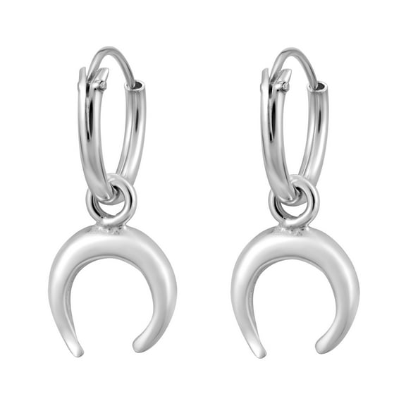 AeraVida Unique Lunar Cycles Crescent Moon Sterling Silver Hoop Dangle Earrings