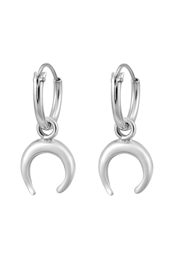 Unique Lunar Cycles Crescent Moon Sterling Silver Hoop Dangle Earrings