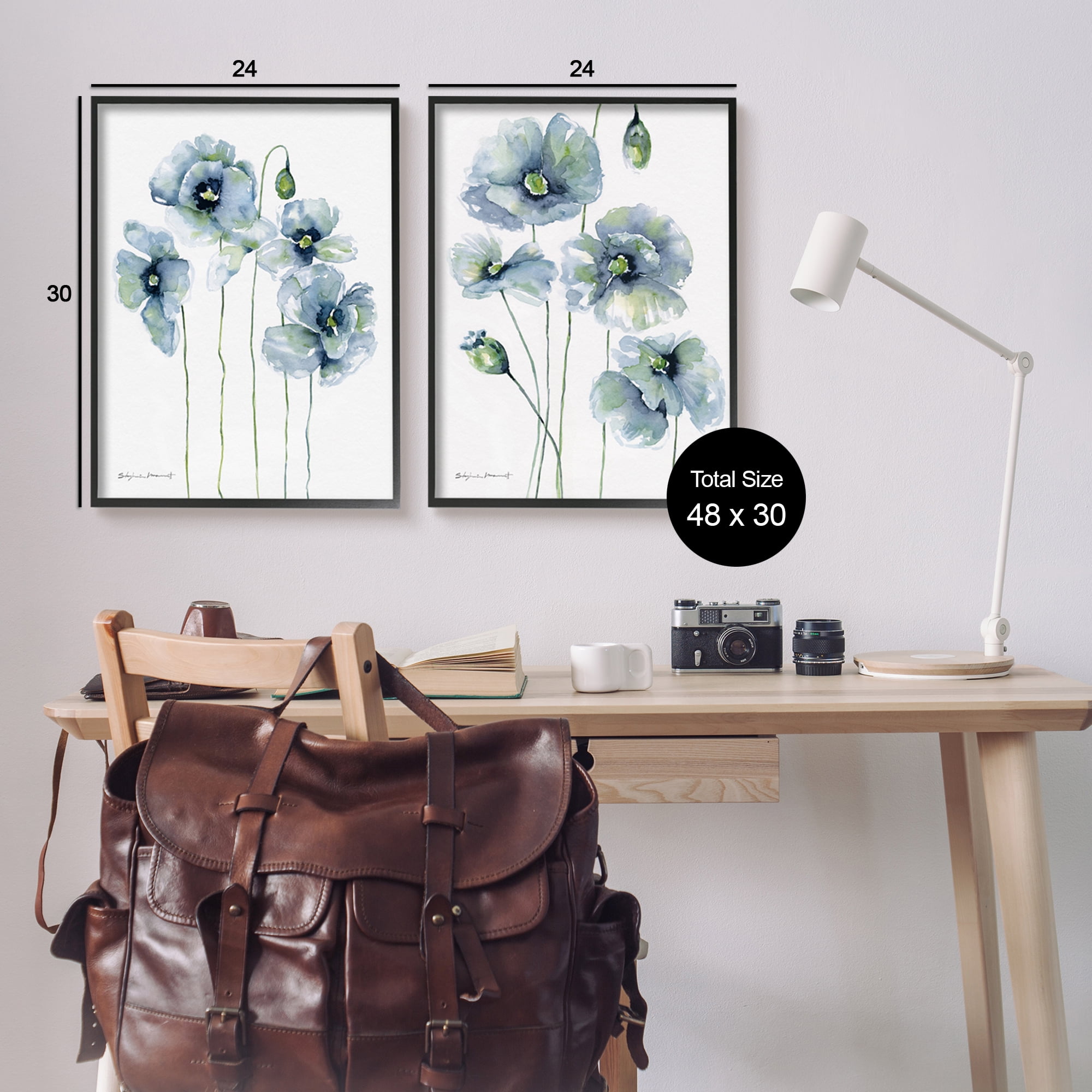 Stupell Blue Poppies Blooming Garden Flowers Botanical & Floral Painting Black Framed Art Print Wall Art, Set of 2