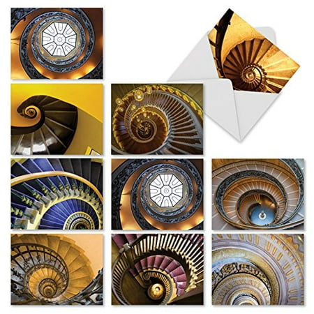 'M3095 STAIRWAYS TO HEAVEN' 10 Assorted All Occasions Greeting Cards Featuring Ornate Spiraling Staircases with Envelopes by The Best Card