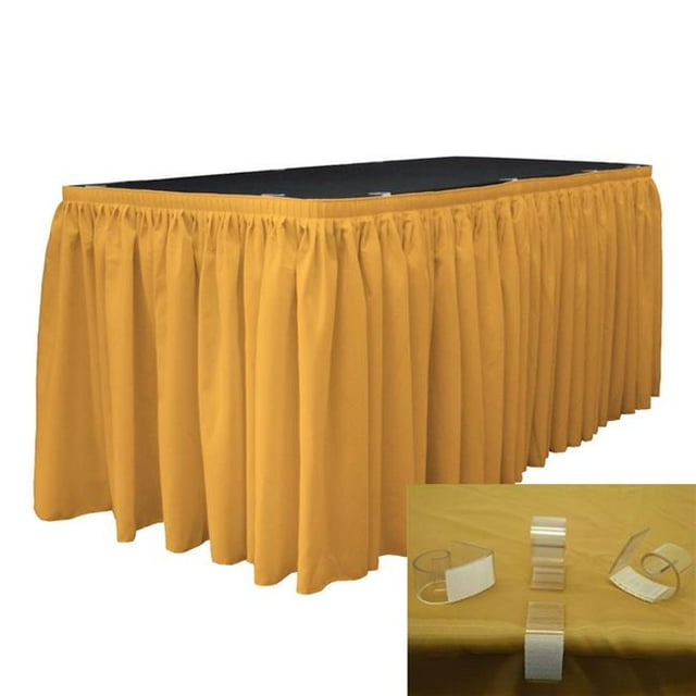 LA Linen SKT-Pop-21x29-15Lclips-GoldP14 15 L-Clips Jupe de Table en Popeline de Polyester avec Or - 21 Pi. x 29 Po.