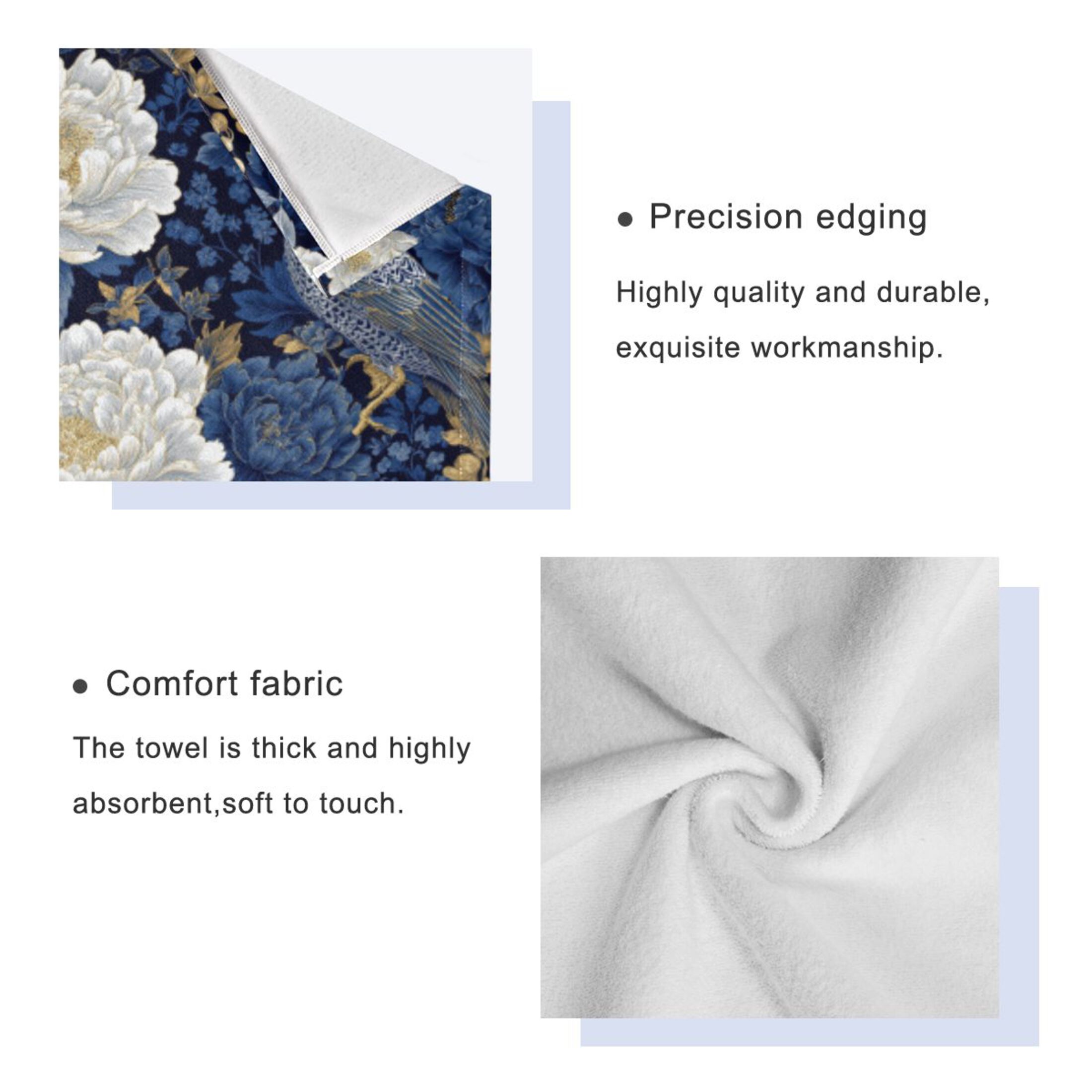 BZSMCE 3piece Bath Towel Sets Hand Bath Towels Fashion Royal Garden in Blue Printed Towel Sets