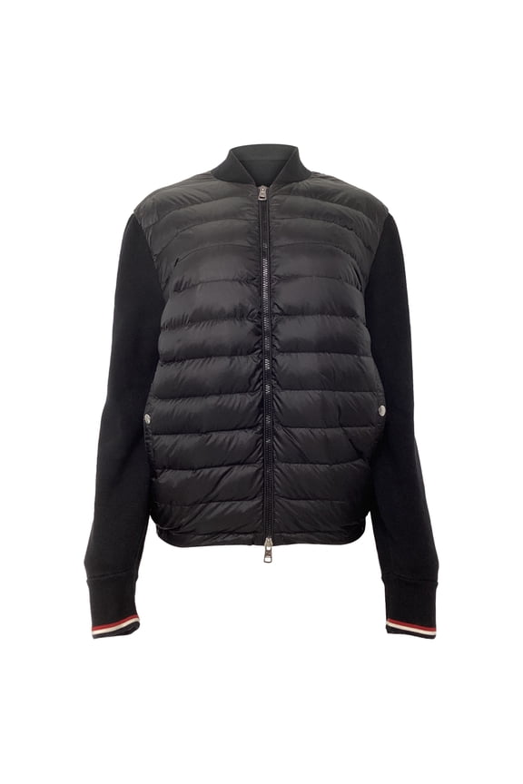 Pre-Owned Moncler Padded Quilted Bomber Jacket in Black Polyamide