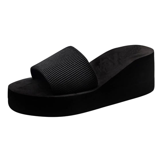 HNMKIU Womens Sandals Ladies Summer Fashion Beach Style with Elastic Band Comfortable On for Women Summer Shoes for Women Black,6