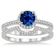 thumbnail image 2 of Art Deco 2 Carat Blue Sapphire And Moissanite Diamond Halo Bridal Set Engagement Ring on 10k White Gold, 2 of 2