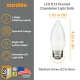 thumbnail image 2 of Sunlite LED B13 Decorative Chandelier Light Bulb, 7 Watts (60W=), 500 Lumens, 120 Volts, Dimmable, E26 Base,  90 CRI, ETL Listed, Torpedo Frosted, Title-20, 4000K Cool White, 6 Pack, 2 of 6