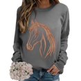 thumbnail image 5 of Horse Sweatshirts for Women Casual Crewneck Graphic Long Sleeve Horse Shirt Western Sweatshirt Riding Horse Lover Vintage Pullover Tops Loose Shirts Printing Embroidery Sweatshirt, 5 of 7