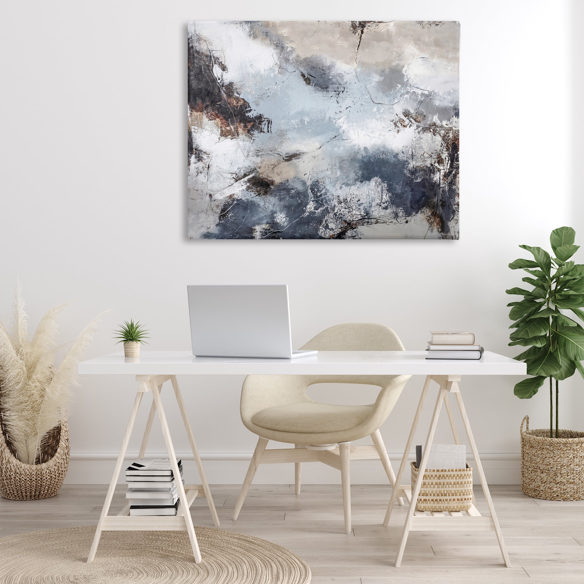 Stupell Industries Grey Organic Abstract Abstract Painting Gallery Wrapped Canvas Art Print Wall Art, 48 x 36