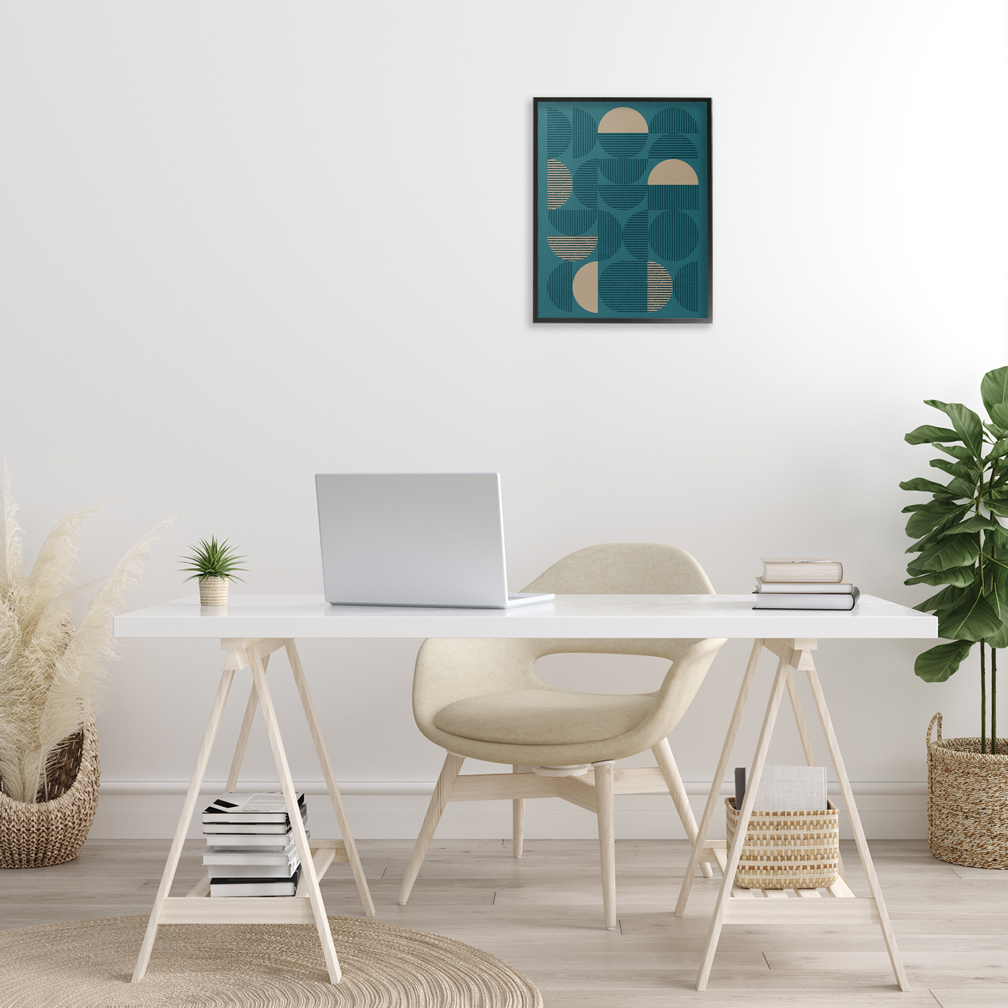 Stupell Industries Deco Arches Blue & Beige Abstract Painting Black Framed Art Print Wall Art, 16 x 20