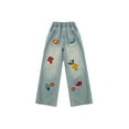 thumbnail image 6 of ZOYOEN Girls Embroidered Jeans- Elastic Waist Casual Cute Denim Pants with Pockets Blue Size 4-14, 6 of 7
