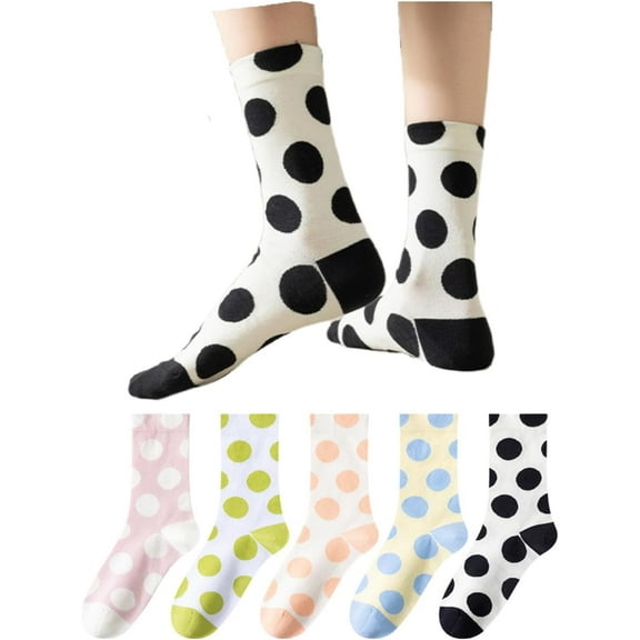 Polka Dots Socks Women Big Dots High Ankle Cotton Y2K 5 Pairs Cute Mid-calf Crew Socks