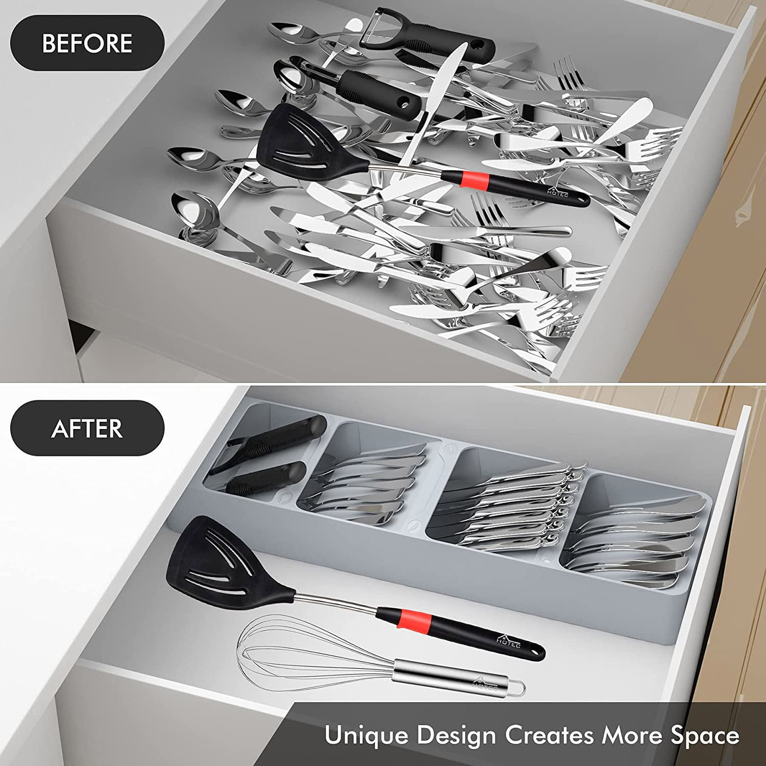 Private Jungle Kitchen Drawer Organizer Tray Compact Cutlery Organizer Tray Box for Silverware Cutlery Spoon Knife and Fork Partition Storage, Grey Private Jungle Kitchen Drawer Organizer Tray Compact Cutlery Organizer Tray Box for Silverware Cutlery Spoon Knife and Fork Partition Storage, Grey