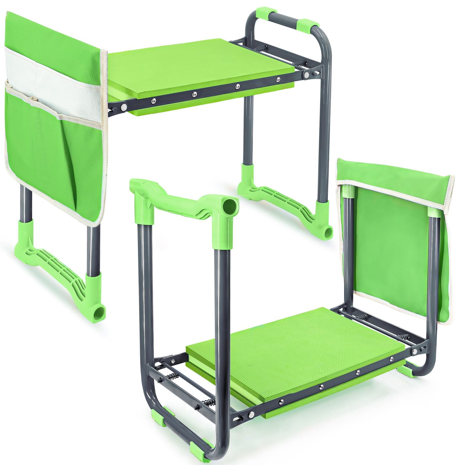 Garden Kneeler and Seat Heavy Duty with 10.2” Wider Soft Pad, Portable Folding Stool for Gardening with Extra Hand Pruner, Sturdy Garden Kneeling Bench for Senior Help Stand, Green
