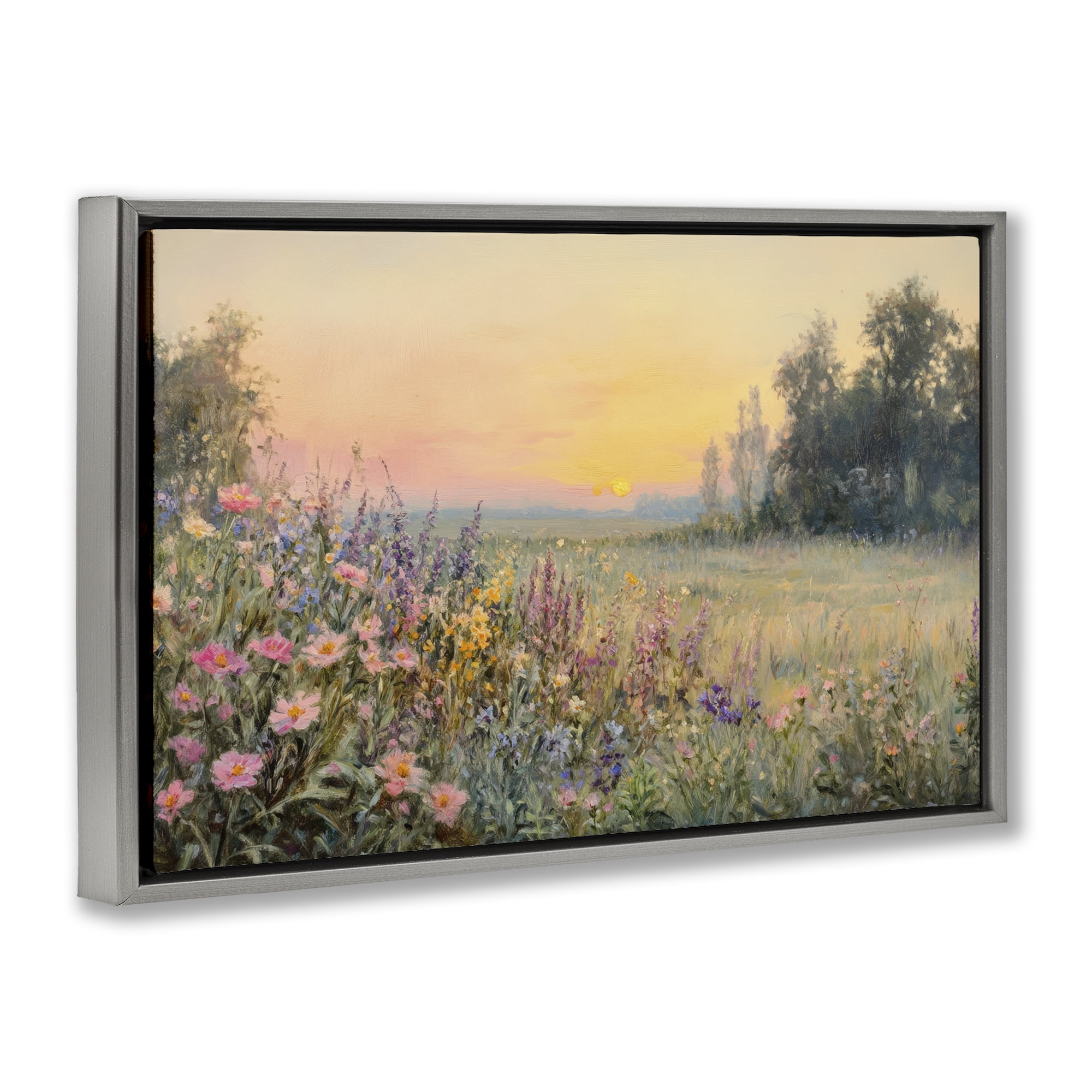 Stupell Industries Serene Twilight Meadow Gray Framed Floater Canvas Wall Art, design by Petal Prints Design