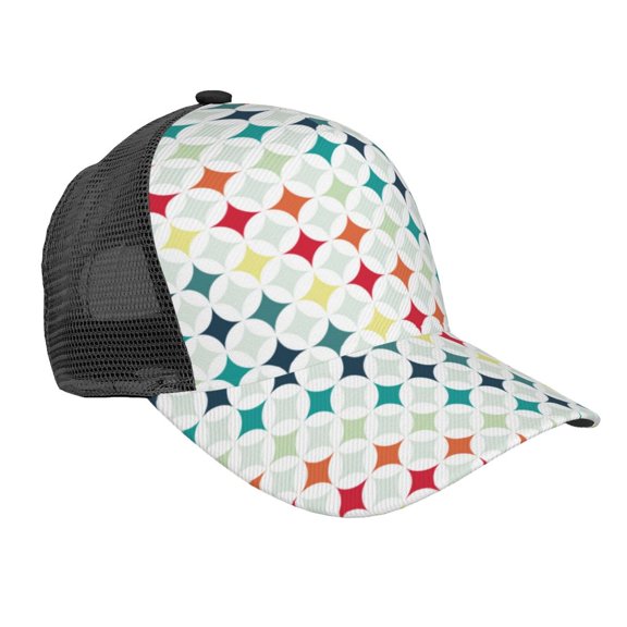 Lsque Colorful Geometric Printed Trucker Hat - Baseball Cap for Men Women - Breathable Mesh Side, Adjustable Fit - for Casual Wear